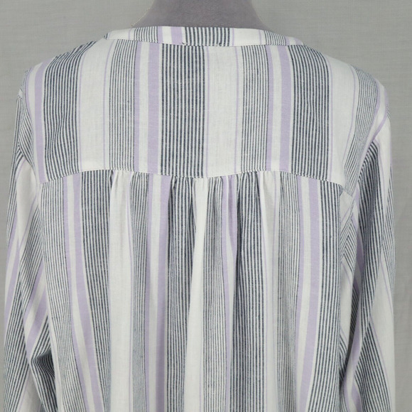Splendid Top Womens XL White Lavender Stripe Linen Blend Pullover Blouse - Picture 9 of 12